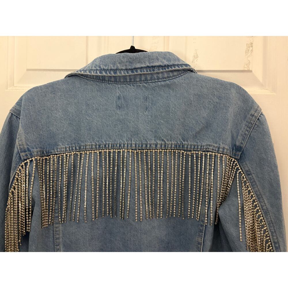 Fab’rik Denim Jean Jacket L Rhinestone Fringe Western Country Festival Sparkly - Picture 7 of 11